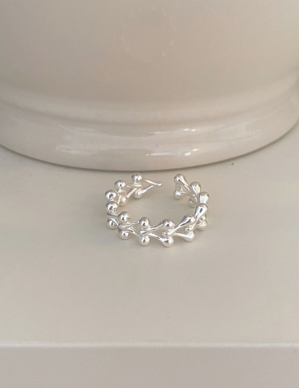 925silver wave dot bold ring